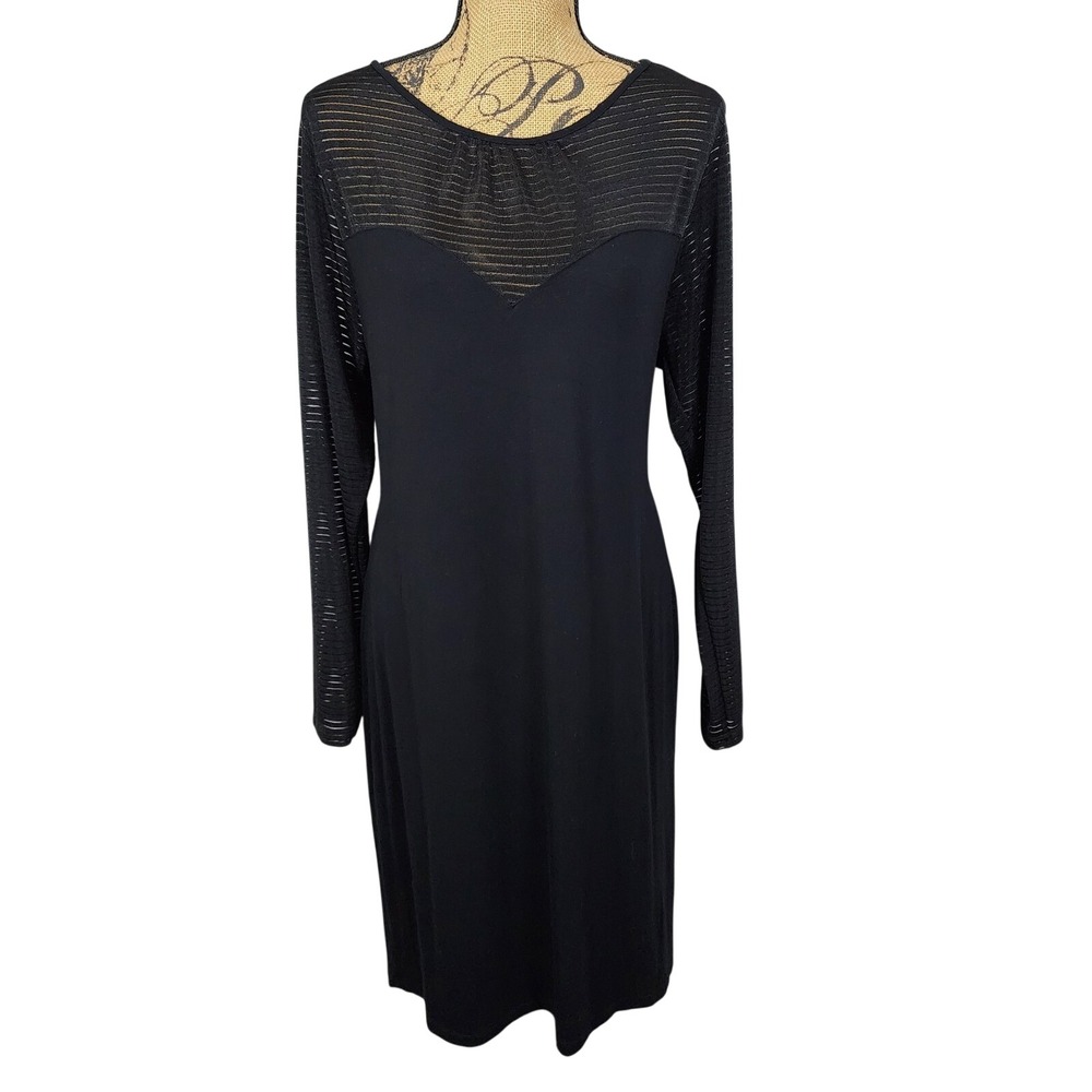 ASOS CURVE Size 18 Black Viscose Knit Sheer Ribbed Long Sleeve Sweetheart Dress